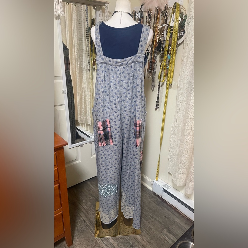 Blue And Pink And Gray Patchwork Patterned Overal… - image 6